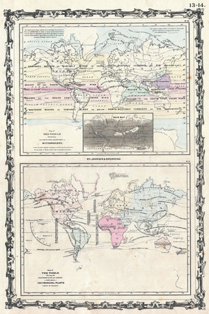 1861, Johnson Climate Map of the World w- Meteorology, Rainfall, and Plants