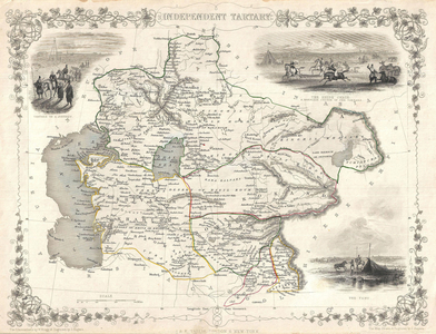 1851, Tallis and Rapkin Map of Independent Tartary, Central Asia