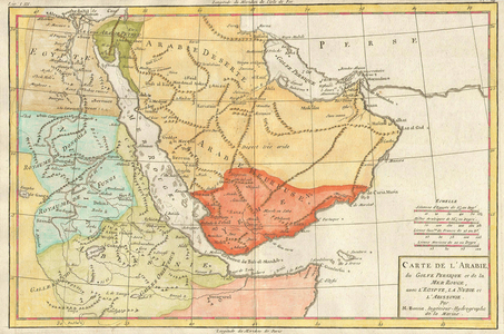 1780, Bonne Map of Arabia, Egypt and Ethiopia, Rigobert Bonne 1727 Ð 1794, one of the most important cartographers of the late 18th century