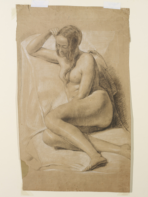 Seated Female Nude, 1847 (black & white chalk on brown paper)