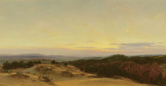 Sunset over a Landscape (oil on paper laid down on card)