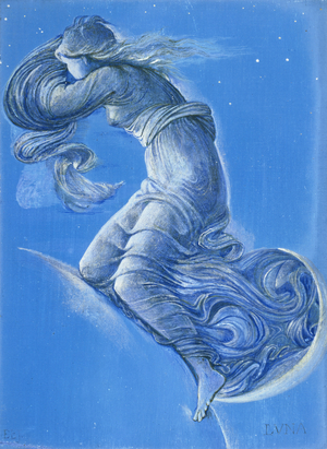 Luna (watercolour, bodycolour, pencil and silver paint on linen)