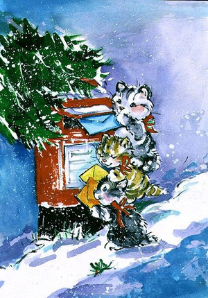 Kittens Posting Christmas Cards, 1996 (w/c)