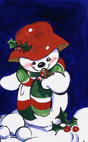 Snowman and Robin, 1996 (w/c)