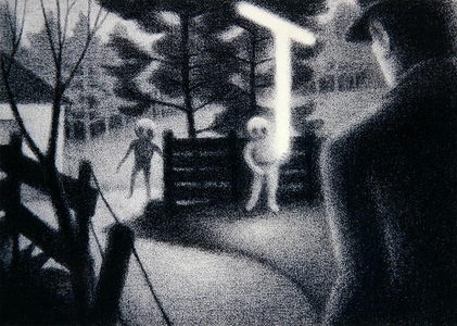 Encounter with Aliens, Indiana, USA in 1983, 1984 (crayon on paper)
