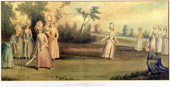 Cricket Match Played by the Countess of Derby and Other Ladies, 1779 (w/c on paper)