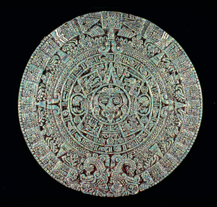 Malachite copy of the Aztec Sun Stone Calendar, c.16th century (photo) (see also 97309)