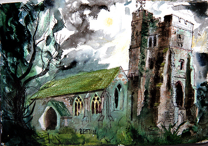 Newchurch, Romney Marsh, 1982 (w/c & mixed media on paper)