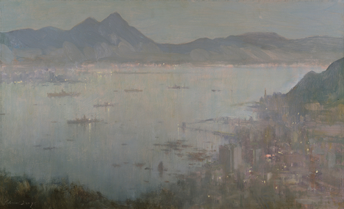 Evening, Hong Kong Harbour (oil on board)