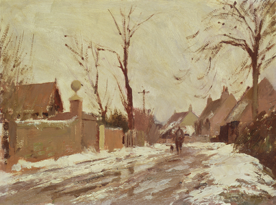 Melting Snow, Ludham (oil on board)