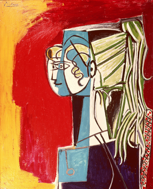 Sylvette on a red background, 1954 (oil on canvas)