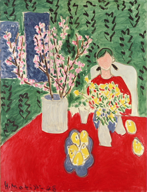 Plum Blossoms, Green Background, 1948 (oil on canvas)