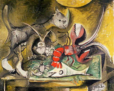 Still life with cat, 1962 (oil on canvas)
