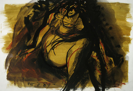 Nude Study I, 1984 (coloured chalks, indian ink & w/c on paper)