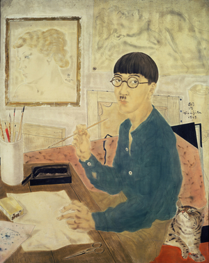 Self Portrait with Cat, 1929 (oil and gold leaf on canvas)