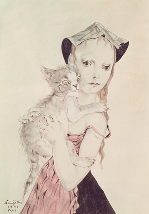 Girl with cat, 1951 (w/c on paper)
