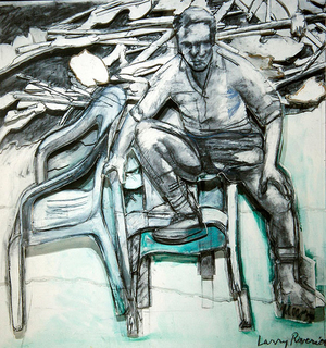 Figure, Chairs and Tree: Charcoal, 1989 (oil on canvas mounted on sculpted foamboard) (see also 405990)