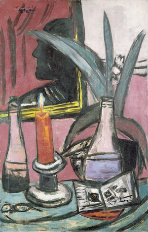 Self portrait in a large mirror with candle, 1934 (oil on canvas)