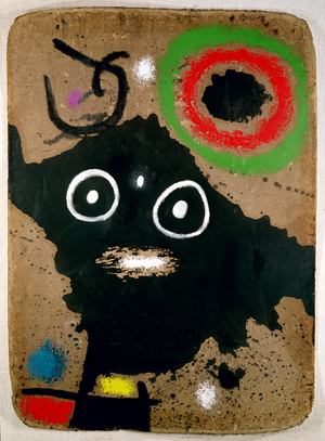 Head of a Woman and Bird on a Beautiful Blue Day, 1963 (oil on cardboard)