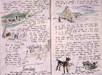 Sunday, a page from the artist's sketchbook, 1996 (w/c on paper)