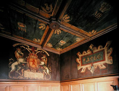 Royal Arms of Scotland, from the room in which James VI of Scotland (and I of England) (1566-1625) was born, 1671 (painted oak)