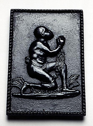 Anti-slavery tobacco box lid, attributed to Coalbrookdale, c.1800 (iron)