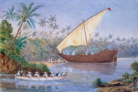 Slave Dhow Run Aground, 1876-77 (w/c on paper) (see also 120386)