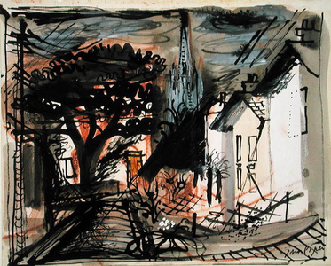 Street, Isle of Wight (gouache with chalk & black ink)