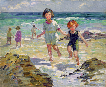 Children Paddling (oil on canvas)
