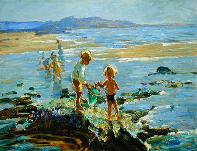 Shrimping (oil on board)