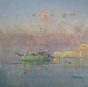 Fowey Harbour, First Light (oil on board)