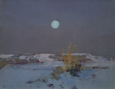 Snow Moonrise (oil on board)
