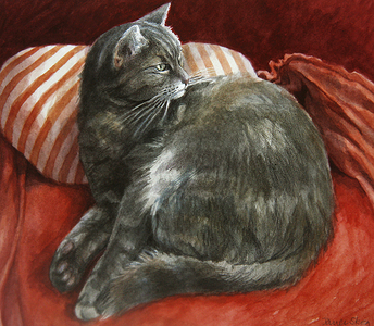 Roxanne on Red (w/c on paper)