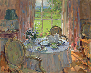 Sunlit Teatime (oil on canvas)