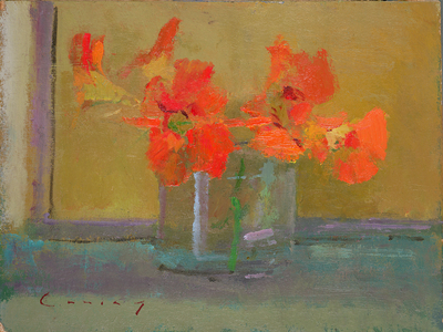 Nasturtiums (oil on board)