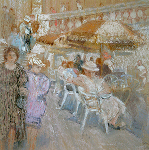 Painters Round the Rialto, Venice (pastel on paper)