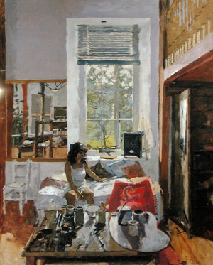 Dora and the Red Kimono (oil on canvas)