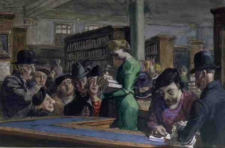 The Library, 1940s (w/c on paper)