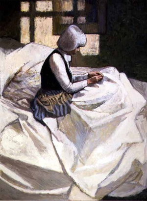 Mending the Sheet, 1980 (oil on canvas)