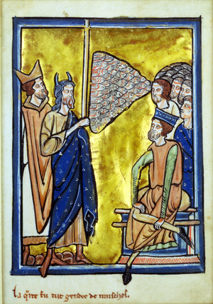 The fourth plague of Egypt, from a book of Bible Pictures, c.1250 (vellum)