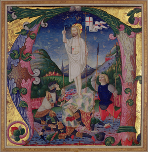 Historiated initial 'A' depicting the Resurrection of Christ, Lombardy School (vellum)