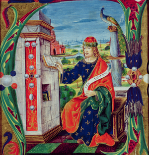 Historiated initial 'A' depicting King Solomon, Lombardy School, c.1499-1511 (vellum)