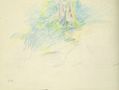 Young girl lying down under a tree, 1891 (coloured pencil on paper)