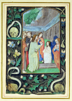 The Raising of Lazarus, from a book of Hours (vellum)