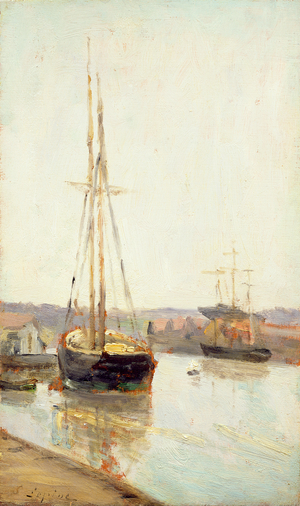 Boats on a canal (oil on wood)