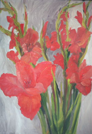 Red Gladioli (oil on canvas)