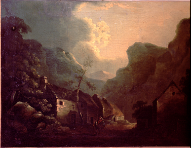 Irish Thatched Cottage with Figures (oil on canvas)