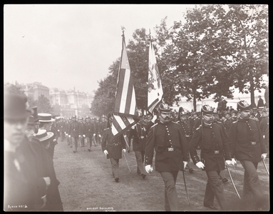 View of the Ancient Artillery of Boston marching in a parade in London, England, 1897 (silver gelatin print)