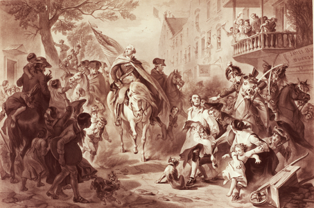 George Washington entering New York in 1783, engraved by Alexander Hay Ritchie (1822-1895) (mezzotint)