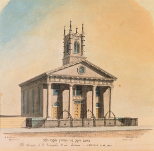 The Synagogue of the Congregation B'nai Jeshurum, New York, engraved by Anthony Imbert (fl.1825) 1827 (colour litho)